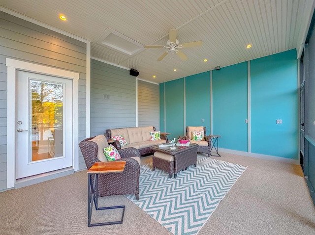 view of patio / terrace with an outdoor hangout area and a ceiling fan