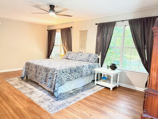 415 Hunters Trce, Crawfordville, FL 32327 - bedroom with multiple windows, wood finished floors, and ceiling fan