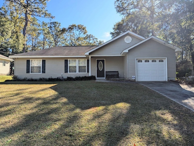 single story home with a front lawn and a garage