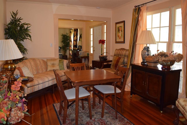 interior space with crown molding and wood-type flooring