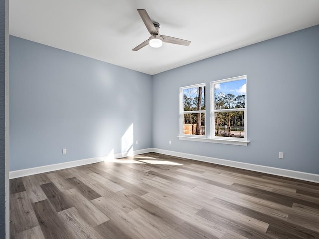 empty room with ceiling fan and wood-type flooring