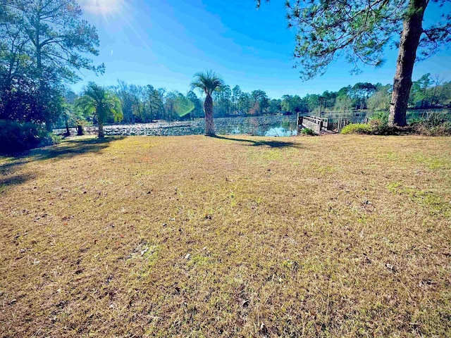 view of yard with a water view