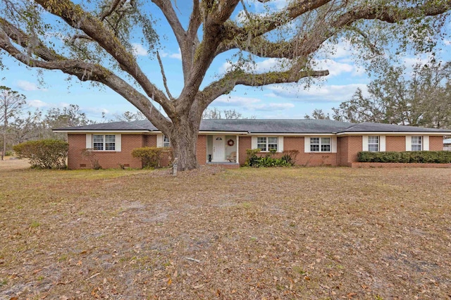 single story home featuring a front lawn