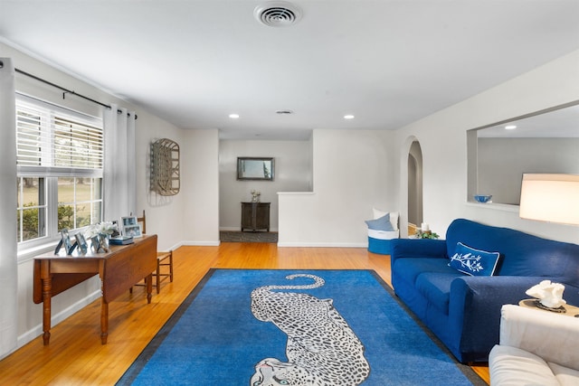 living room with hardwood / wood-style flooring