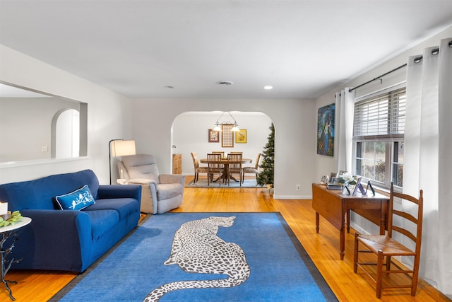 living room with hardwood / wood-style floors