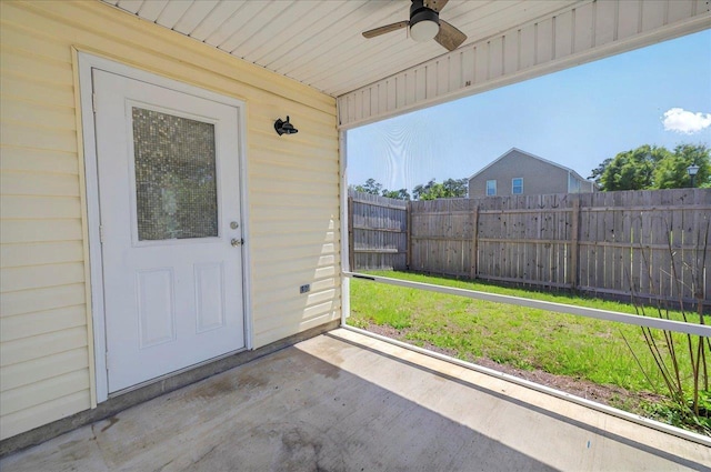 3974 Paeonia Ct, Tallahassee, FL 32305 - property entrance featuring a ceiling fan and a patio area