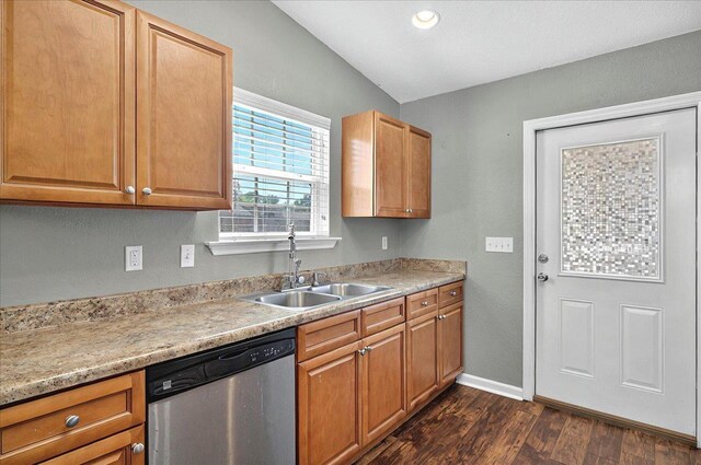 3974 Paeonia Ct, Tallahassee, FL 32305 - kitchen featuring dishwasher, a sink, dark wood finished floors, light countertops, and baseboards