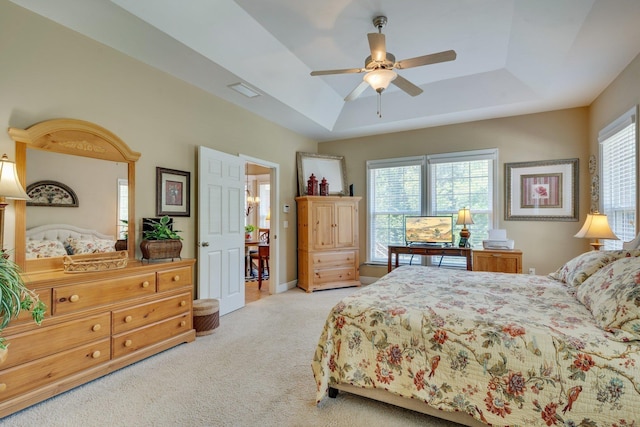 2605 Antietam Trl, Tallahassee, FL 32312 - carpeted bedroom with a tray ceiling and ceiling fan