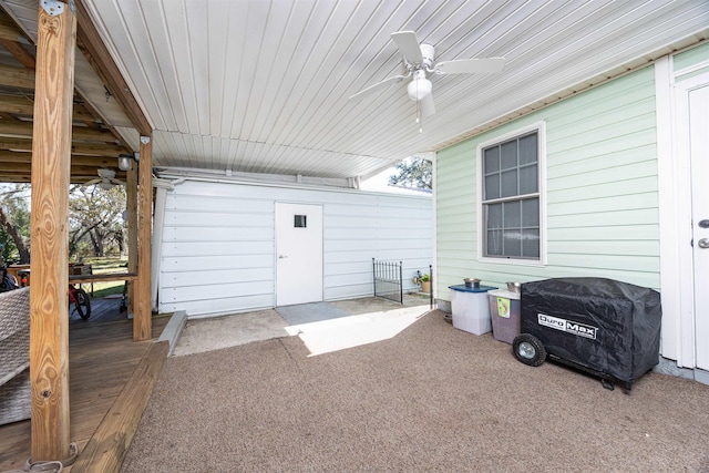 view of patio / terrace with area for grilling and ceiling fan