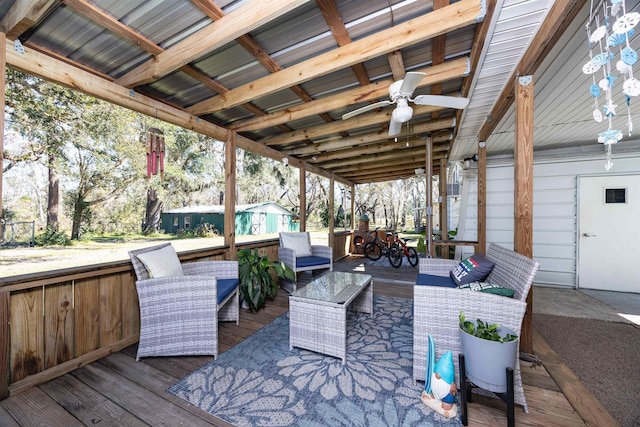 wooden terrace with ceiling fan