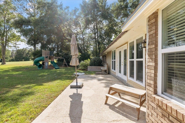 view of patio / terrace featuring a playground