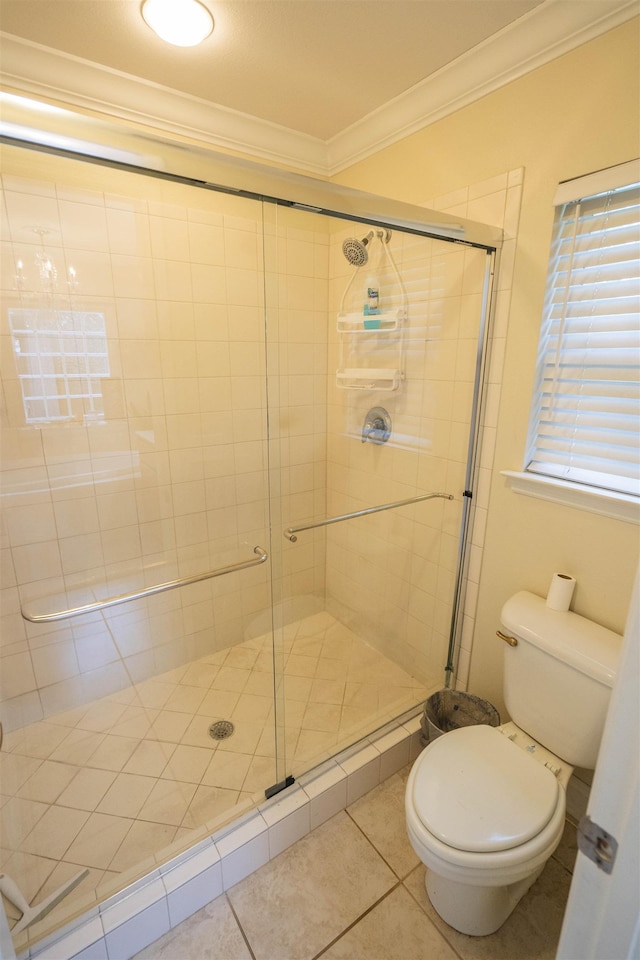 3204 Gallant Fox Trl, Tallahassee, FL 32309 - full bath featuring crown molding, toilet, a shower stall, and tile patterned flooring