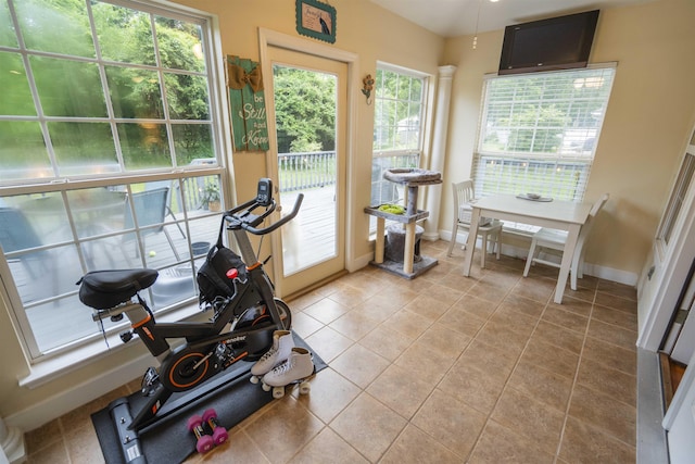 3204 Gallant Fox Trl, Tallahassee, FL 32309 - exercise area featuring baseboards and light tile patterned floors