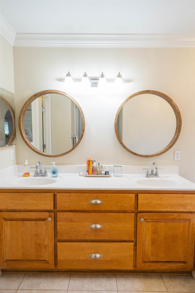 3204 Gallant Fox Trl, Tallahassee, FL 32309 - full bathroom featuring crown molding, double vanity, and tile patterned flooring
