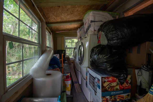 clothes washing area featuring hardwood / wood-style floors