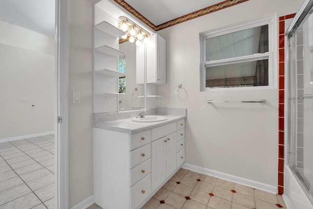 bathroom featuring vanity and tile patterned flooring