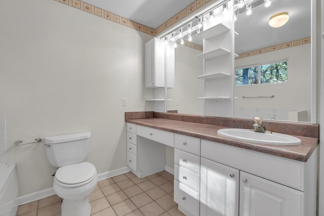 bathroom featuring toilet, vanity, and tile patterned flooring