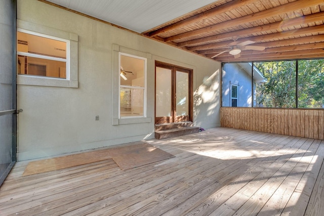 wooden deck with ceiling fan