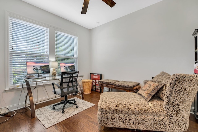 3260 Coneflower Dr, Tallahassee, FL 32311 - office area featuring a ceiling fan and wood finished floors