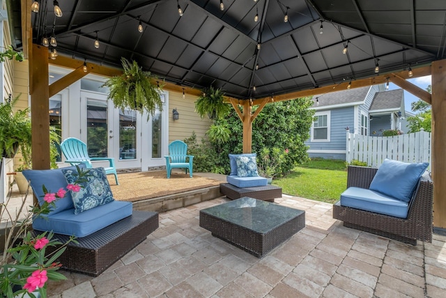 3260 Coneflower Dr, Tallahassee, FL 32311 - view of patio / terrace with french doors, a gazebo, and outdoor lounge area