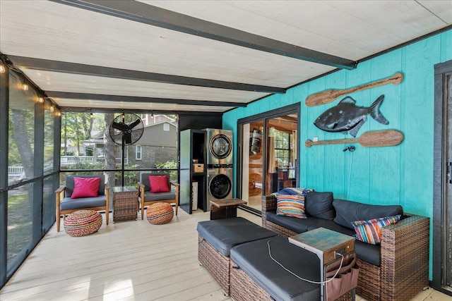 436 Tharpe Cir, Quincy, FL 32351 - sunroom with beam ceiling, estacked washer and dryer, and outdoor lounge area