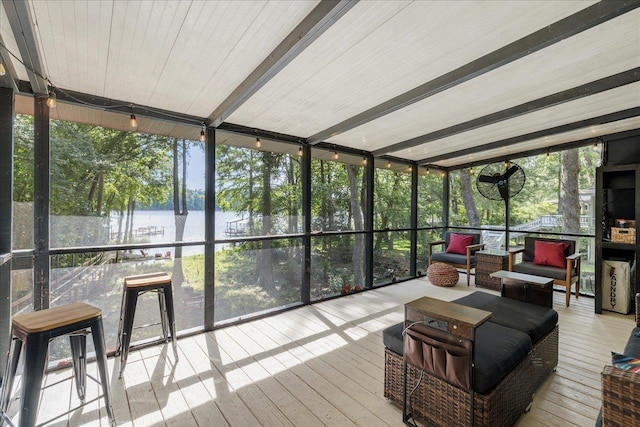 436 Tharpe Cir, Quincy, FL 32351 - sunroom / solarium featuring a water view, beam ceiling, and outdoor lounge area