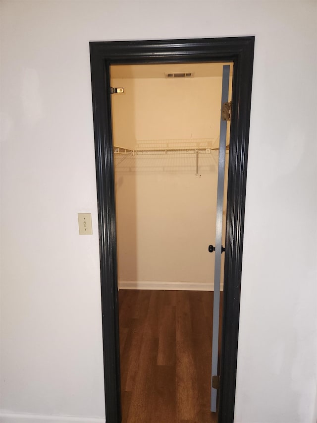 spacious closet featuring dark wood-type flooring