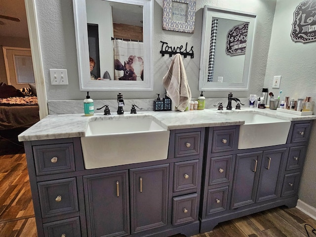 bathroom with wood-type flooring and vanity