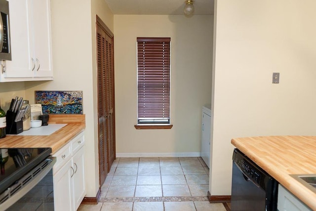 1839 Meriadoc Rd, Tallahassee, FL 32303 - kitchen with dishwasher, white cabinetry, light countertops, light tile patterned flooring, and stainless steel microwave