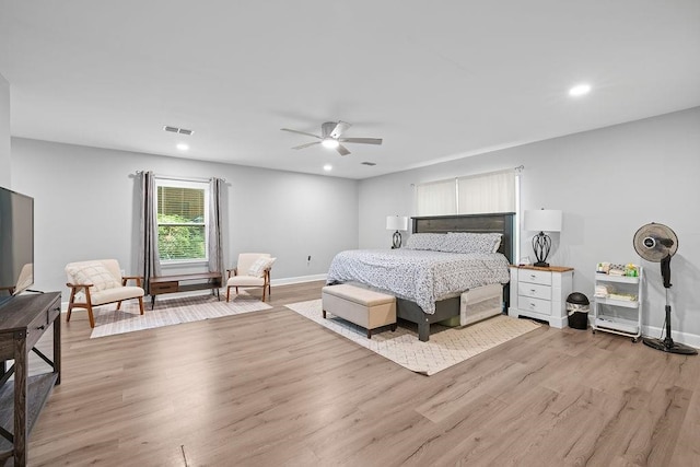 930 Maplewood Ave, Tallahassee, FL 32303 - bedroom with light wood-style flooring, baseboards, ceiling fan, and recessed lighting