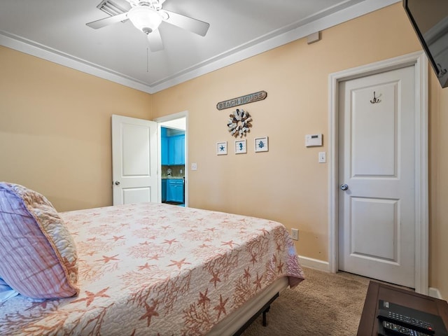 bedroom with ceiling fan and carpet floors