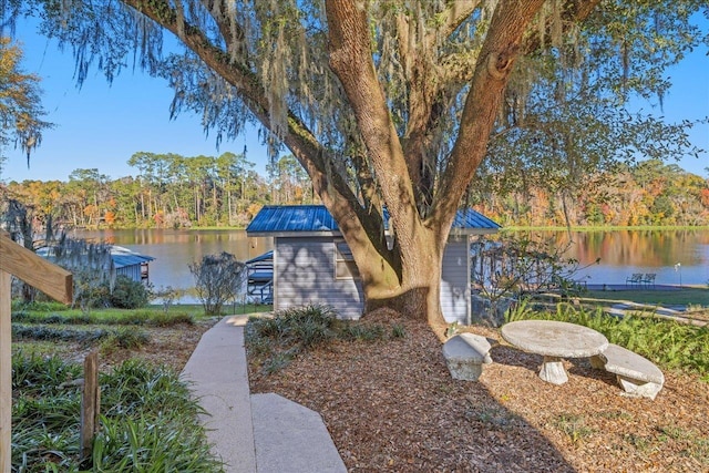 exterior space featuring a water view