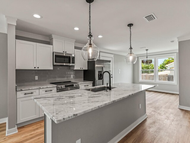 1613 Sea Breeze Way, Carrabelle, FL 32322 - kitchen featuring gray cabinetry, visible vents, a sink, and stainless steel appliances