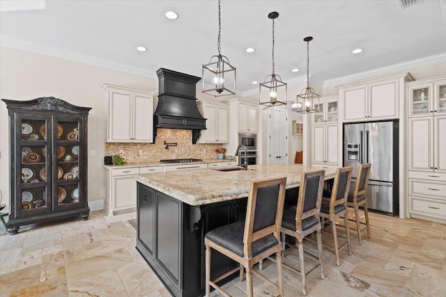 6476 Tracy Ln, Tallahassee, FL 32309 - kitchen with appliances with stainless steel finishes, premium range hood, a sink, recessed lighting, and backsplash