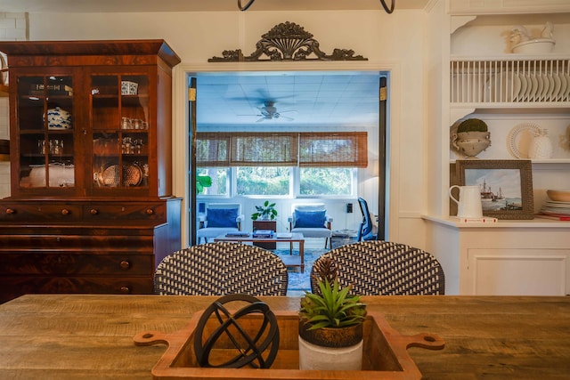 dining area featuring ceiling fan