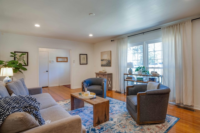 living room with light wood-type flooring