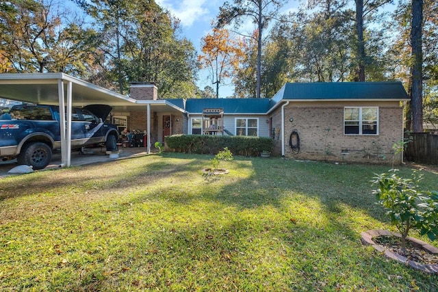 single story home featuring a front yard and a carport