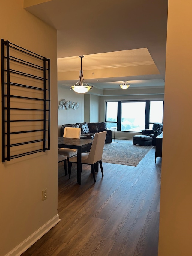 121 N Monroe St Unit 8007, Tallahassee, FL 32301 - dining room featuring ornamental molding, wood finished floors, baseboards, and a tray ceiling