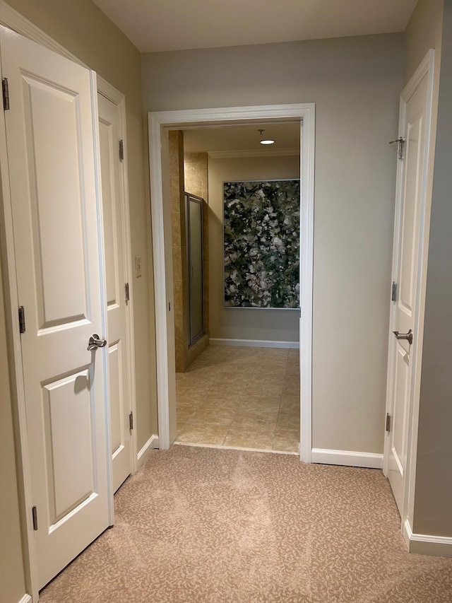 121 N Monroe St Unit 8007, Tallahassee, FL 32301 - hallway with baseboards, light carpet, and light tile patterned floors