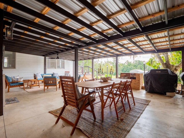 interior space featuring area for grilling and a hot tub