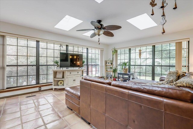 818 Watt Dr, Tallahassee, FL 32303 - living room with a skylight, visible vents, and a ceiling fan