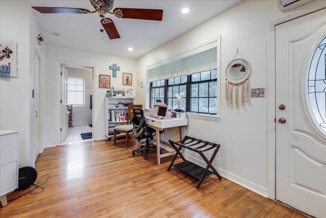 818 Watt Dr, Tallahassee, FL 32303 - office featuring light wood-type flooring, a healthy amount of sunlight, a ceiling fan, and recessed lighting
