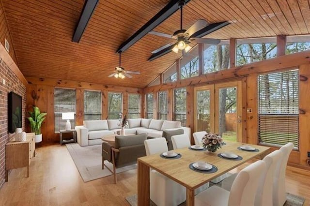 interior space featuring lofted ceiling with beams and wooden ceiling