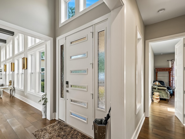 entryway with hardwood / wood-style floors