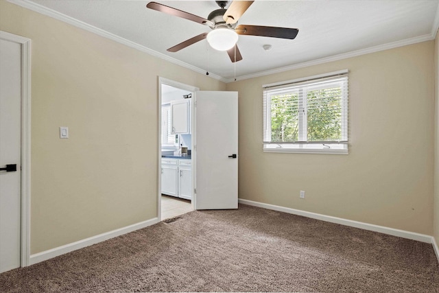 2521 Harriman Cir, Tallahassee, FL 32308 - unfurnished bedroom with light colored carpet, crown molding, ensuite bathroom, and ceiling fan
