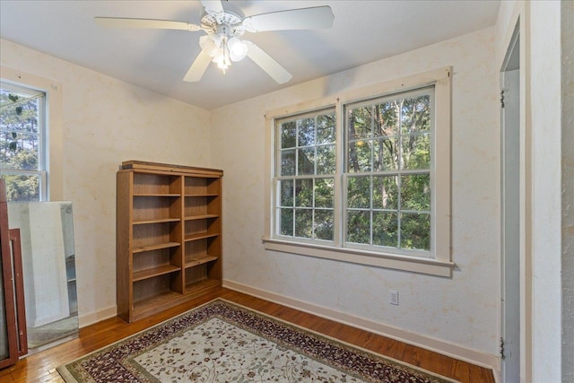 interior space featuring hardwood / wood-style floors and ceiling fan