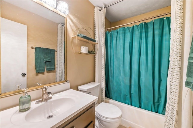 full bathroom with vanity, toilet, and shower / bath combination with curtain