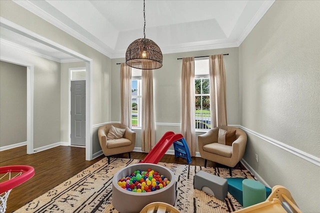 3256 Whitman Way, Tallahassee, FL 32311 - recreation room with wood finished floors, a tray ceiling, and crown molding