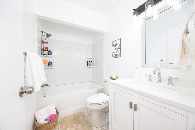 full bathroom with vanity, shower / bath combination, and toilet