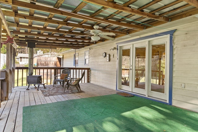 wooden deck with ceiling fan